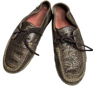 Twisted X Embossed Tooled Leather Driving Loafer Boat Shoes WDM0070 Women 8M